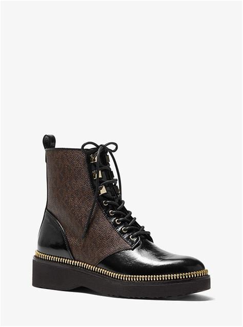 michael michael kors haskell crinkled leather and logo combat boot|Haskell Studded Leather and Logo Combat Boot .